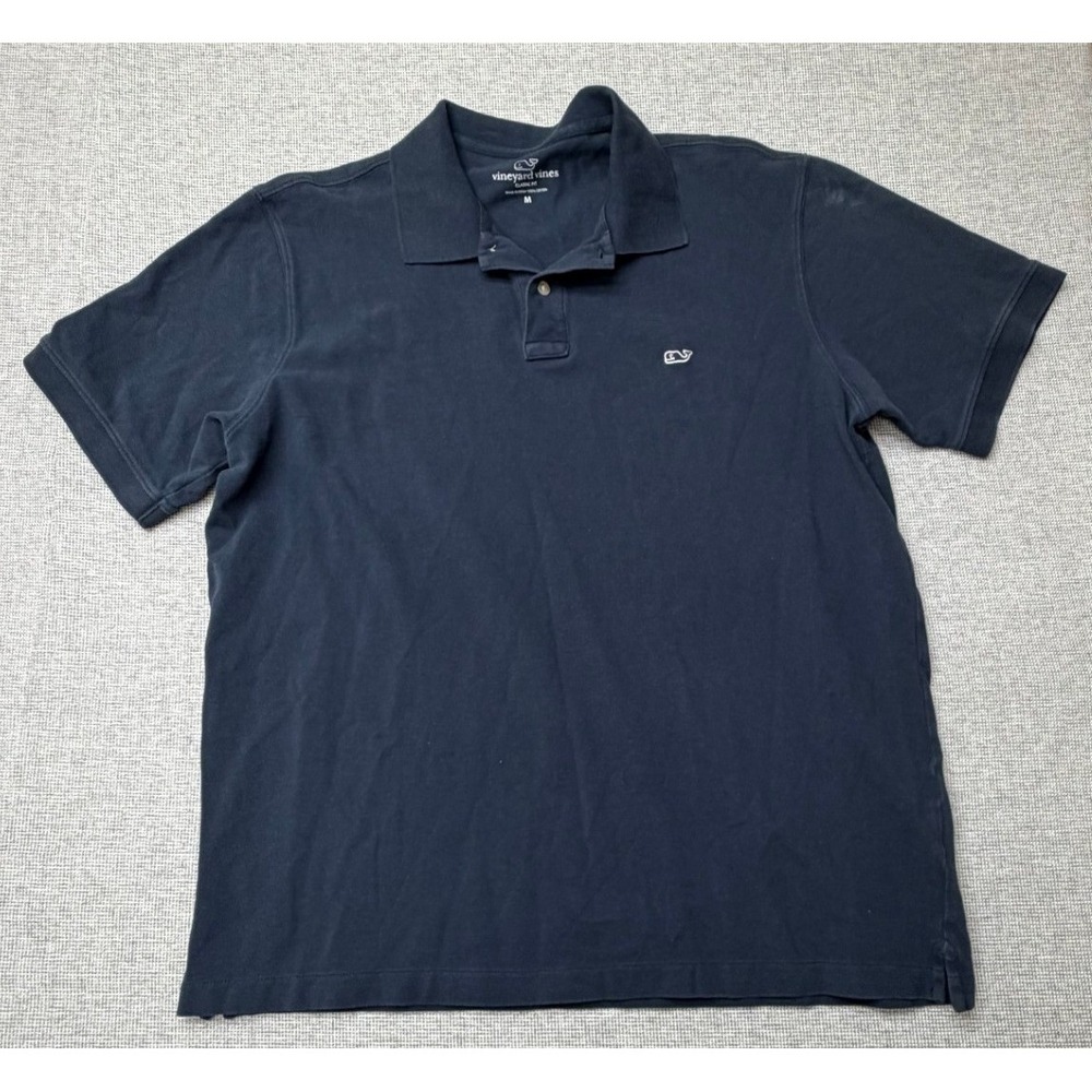 Vineyard Vines Mens Classic Fit Polo Shirt Navy Blue Cotton Whale Logo Size M
